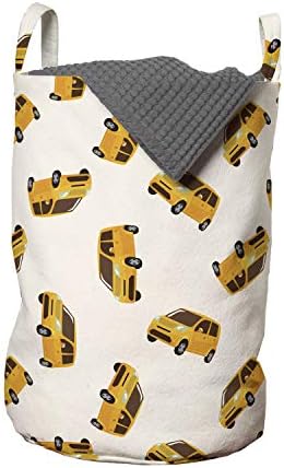 Ambesonne Cartoon Car Laundry Bag 13x19 Marigold Brown Black