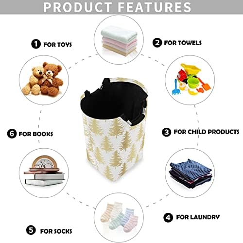 Large Capacity Laundry Hamper with Golden Christmas Tree Pattern