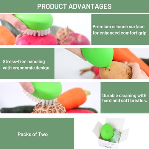 2pcs Vegetable Brush with Non-Slip Grip and Dots Remover