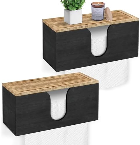 2 Pack Solid Wood Paper Towel Dispenser with Lid Wall Mount