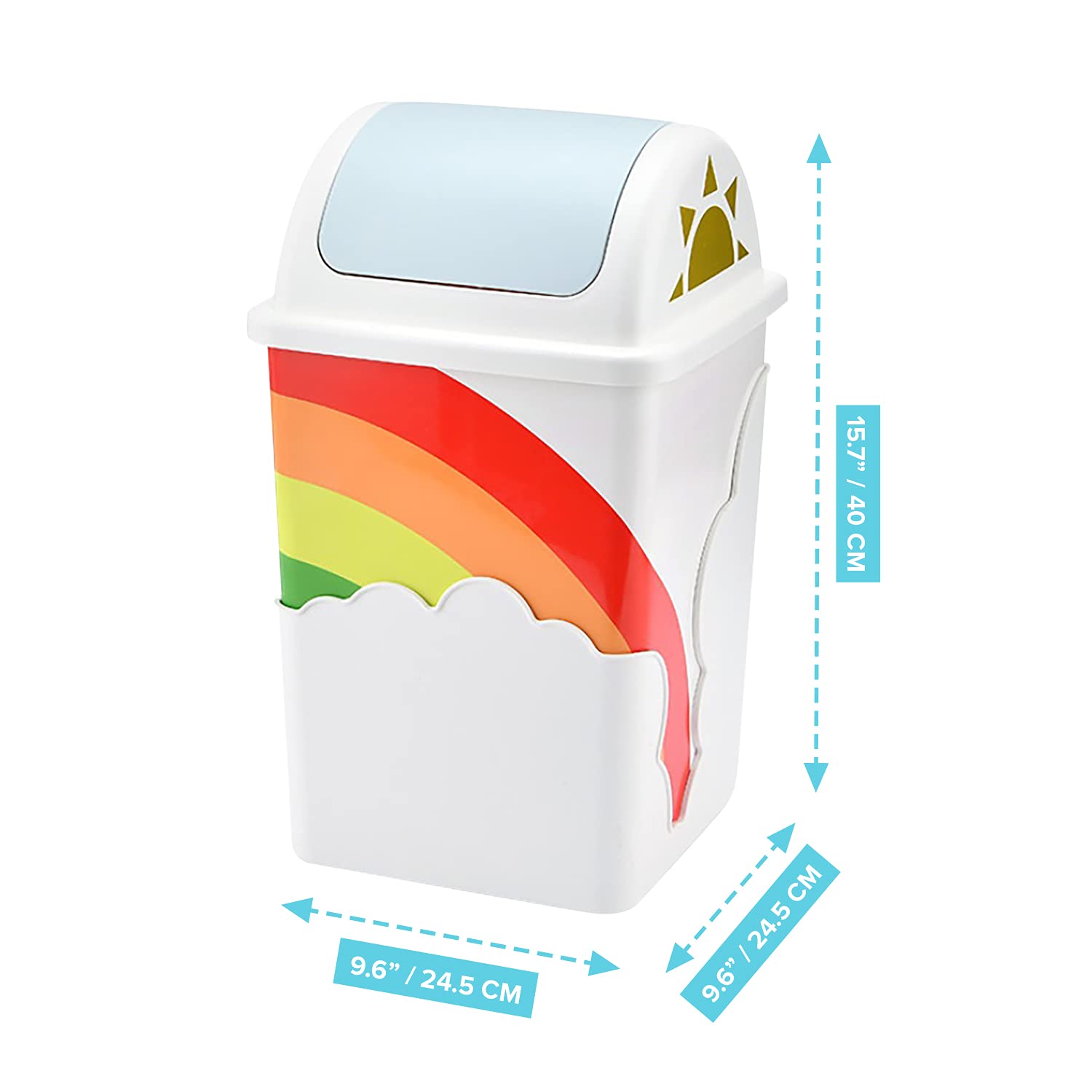 Rainbow Trash Can for Kids Room with Swing Top Lid