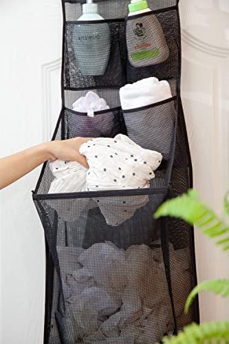 ALYER Multifunctional Door Laundry Basket with 3 Hooks and Zipper Black