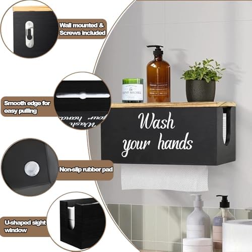 Wood Paper Towel Dispenser Wall Mount with Lid 1