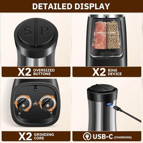 USB Rechargeable 2 in 1 Salt Pepper Grinder Set