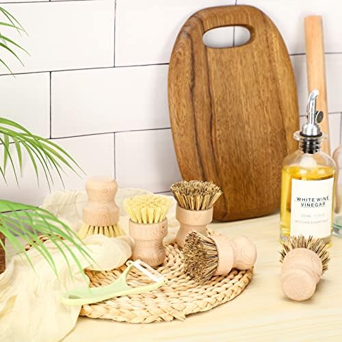 12 Pcs Bamboo Dish Brush Set Sisal Bristle Kitchen Cleaning Tool