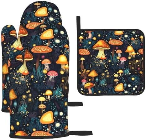 Cute Mushroom Oven Mitts Set of 3 Heat Resistant
