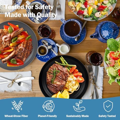 LIYH 16pc Wheat Straw Dinnerware Set Reusable Plates Bowls Cups