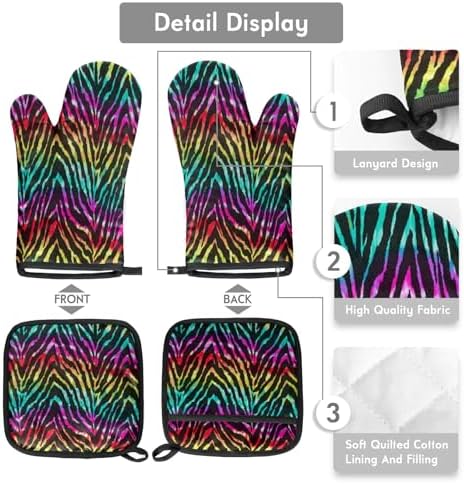 Eativisa Colored Zebra Stripes Oven Mitt Set