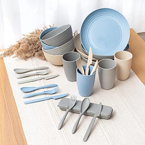 FOODLE 28 Piece Wheat Straw Dinnerware Set