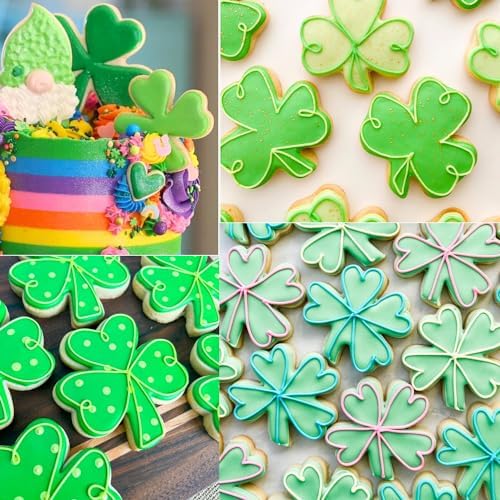 Crethinkaty 3 Pcs Clover Cookie Cutter Set Stainless Steel with Soft PVC Coating