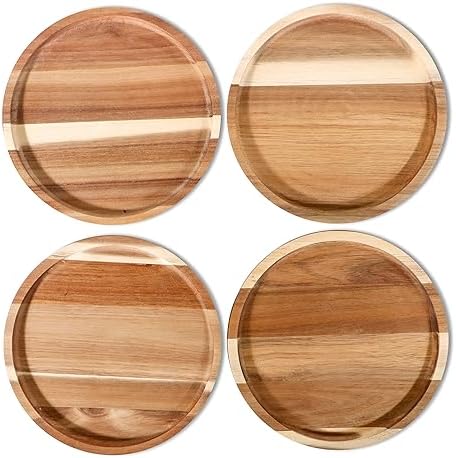 Trademark Innovations 11 Inch Acacia Wood Dinner Plates Set of 4