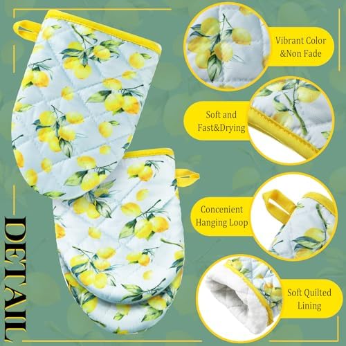 Geyoga 4 Pack Mini Oven Mitts Lemon Themed