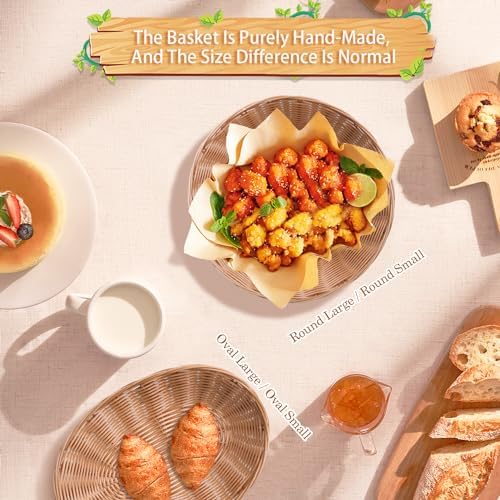 Yimerlen 8 Pcs Round Large Plastic Bread Basket with Blotting Sheets