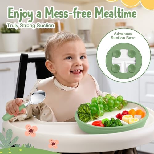 Teenyyou 2 Pack Toddler Plates with Anti-Slip Silicone Sleeve