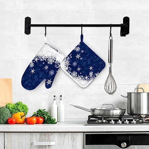 Mxocom Winter Blue Snowflake Oven Mitts Set
