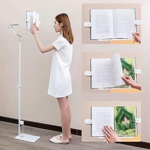 Adjustable Floor Stand Book Holder with Lamp - White