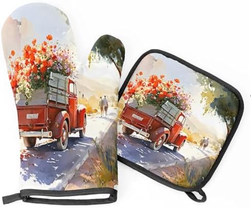 Eativisa Flower Truck Road Oven Mitt Set