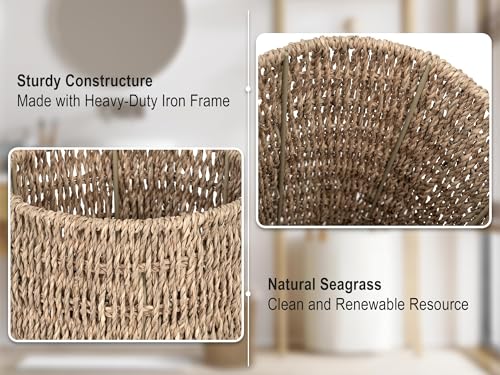 StorageWorks Wicker Trash Can Small Seagrass Waste Basket for Home