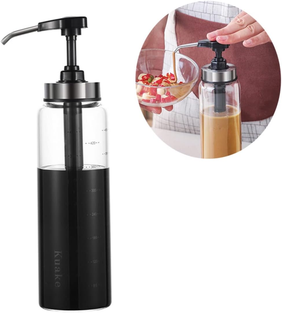 500ml Glass Steel Squeeze Sauce Bottle - Black Condiment Dispenser