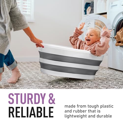 Superio Collapsible Laundry Basket 50L Space-Saving Grey Plastic Hamper