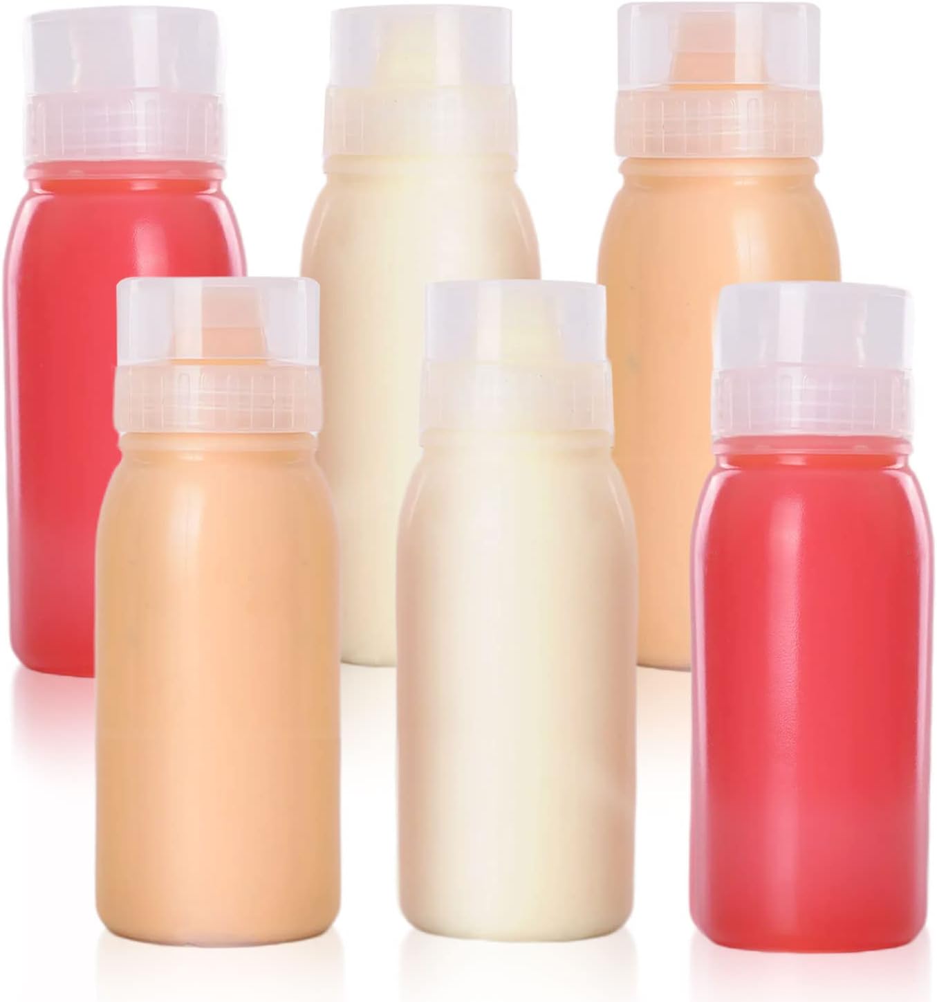 RAMFIYN 5-Nozzle Condiment Squeeze Bottles - 6pcs 10oz Set with Leakproof Lids