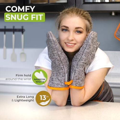 Premium Heat-Resistant Oven Mitts Set of 2 by CooknChic