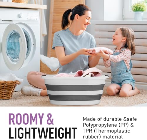 Superio Collapsible Laundry Basket 50L Space-Saving Grey Plastic Hamper