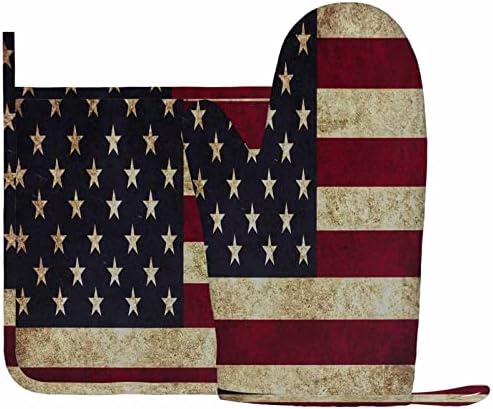Mxocom Grunge USA Flag Oven Mitts and Pot Holders Set
