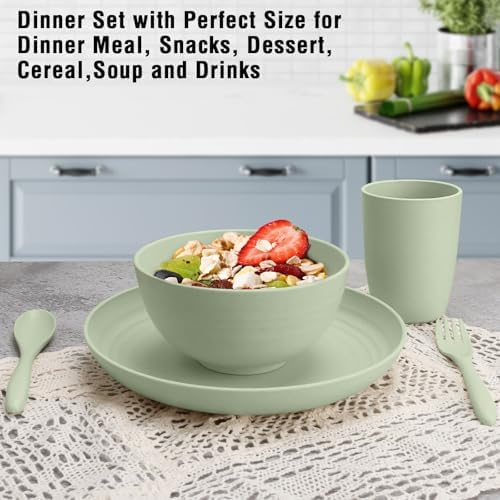 Shopwithgreen 20 PCS Wheat Straw Dinnerware Set for 4 1