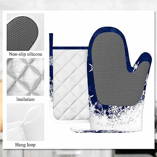 Mxocom Winter Blue Snowflake Oven Mitts Set
