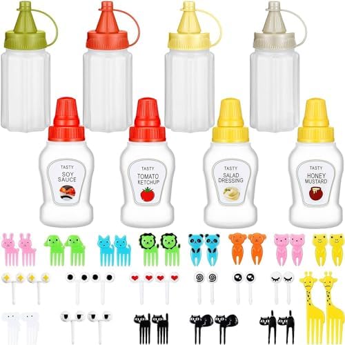 Hoolerry 8 Pcs Mini Condiment Bottles with Animal Food Picks