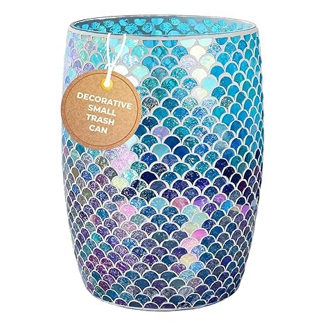 Escenzy Mermaid Mosaic Glass Trash Can 5L