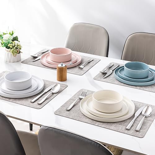 GBHOME Dinnerware Set for 4 12 Piece Speckled Plates and Bowls Set