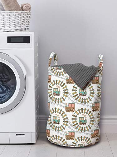 Ambesonne Retro Train Laundry Bag 13x19 White Multicolor