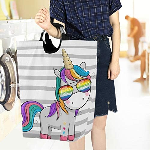 Visesunny Foldable Laundry Hamper with Cool Stripe Design