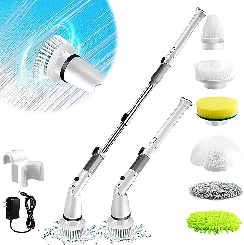 Electric Spin Scrubber with 6 Brush Heads and Adjustable Handle