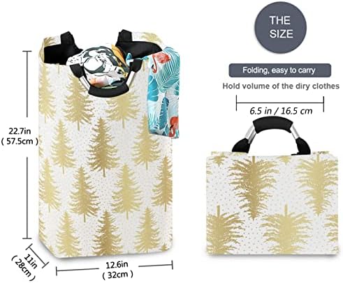 Large Capacity Laundry Hamper with Golden Christmas Tree Pattern