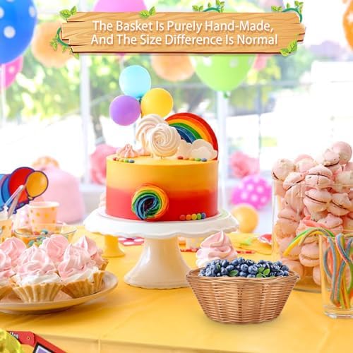 Yimerlen 12 Pcs Round Plastic Bread Basket Wicker for Serving