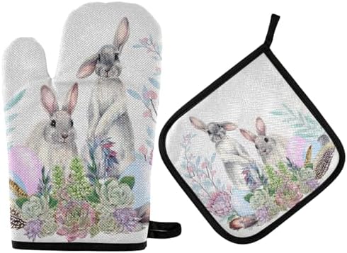 Aflyko Bunny Easter Oven Mitt Pot Holder Set