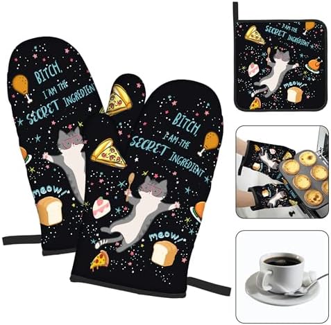 OSAM SPACE Funny Cat Oven Mitts Set of 3