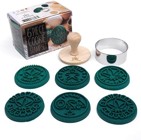 PJ Bold Marijuana Cookie Stamps Set with Stainless Steel Cutter and Wood Handle