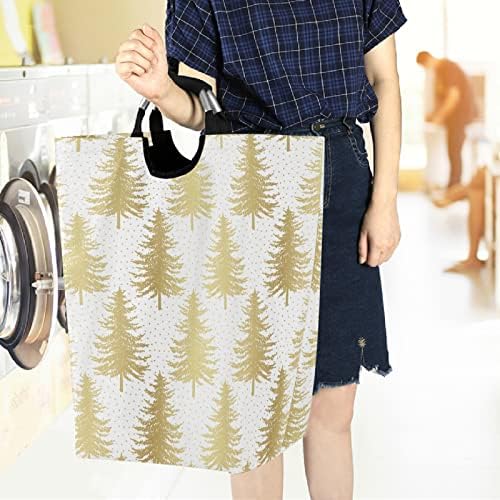 Large Capacity Laundry Hamper with Golden Christmas Tree Pattern