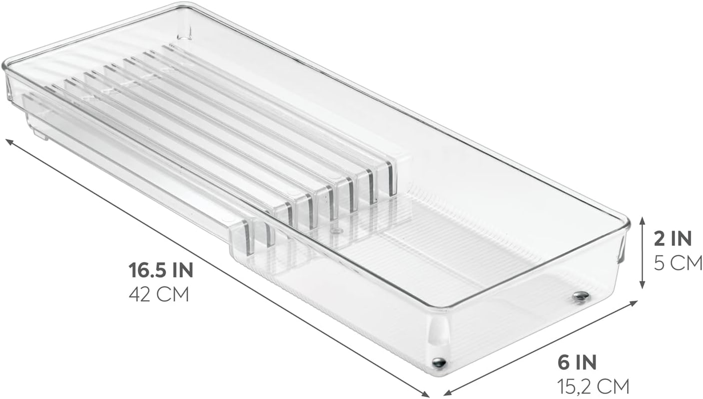 InterDesign Linus Kitchen Knife Storage Drawer Organizer - Clear