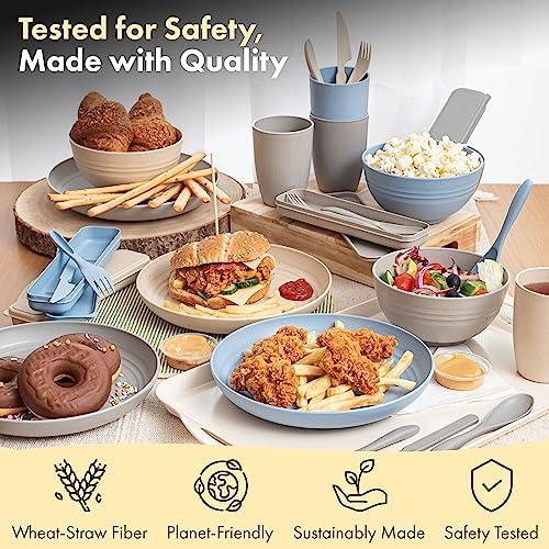 FOODLE 28 Piece Wheat Straw Dinnerware Set