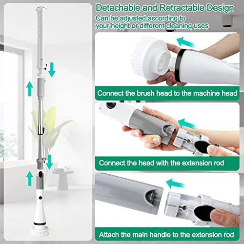 Electric Spin Scrubber with 6 Brush Heads and Adjustable Handle
