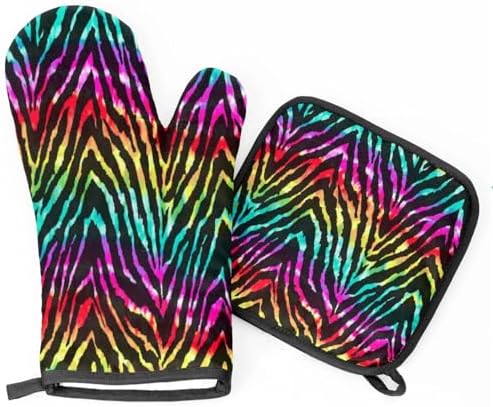 Eativisa Colored Zebra Stripes Oven Mitt Set