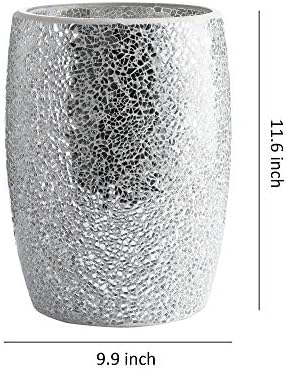 WHOLE HOUSEWARES Shiny Mosaic Glass Wastebasket 75 x 10 Silver