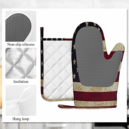 Mxocom Grunge USA Flag Oven Mitts and Pot Holders Set