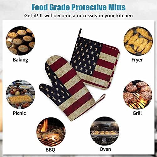 Mxocom Grunge USA Flag Oven Mitts and Pot Holders Set