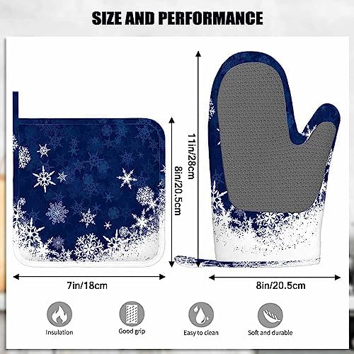 Mxocom Winter Blue Snowflake Oven Mitts Set